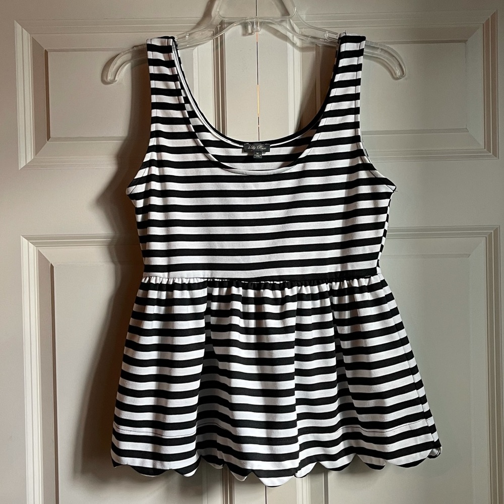 Lily Rose Striped Peplum Tank Top w/ Scalloped Hem